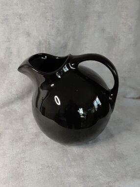 Vintage HALL Glossy Black Ceramic Pitcher with Curved Handle